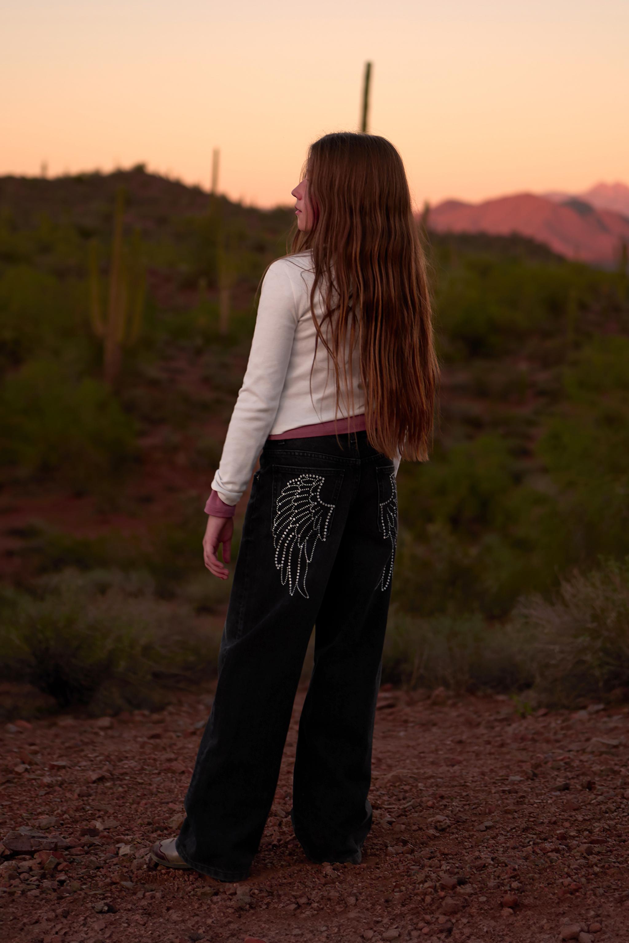 SPARKLY WING WIDE LEG JEANS